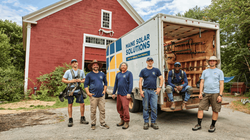 Maine Solar Solutions installation team providing solar systems with 30-year warranty coverage