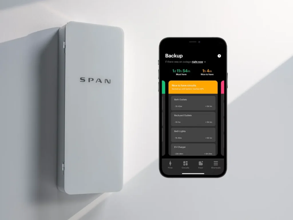 SPAN Smart Panel with the SPAN app showing circuit-level energy monitoring.